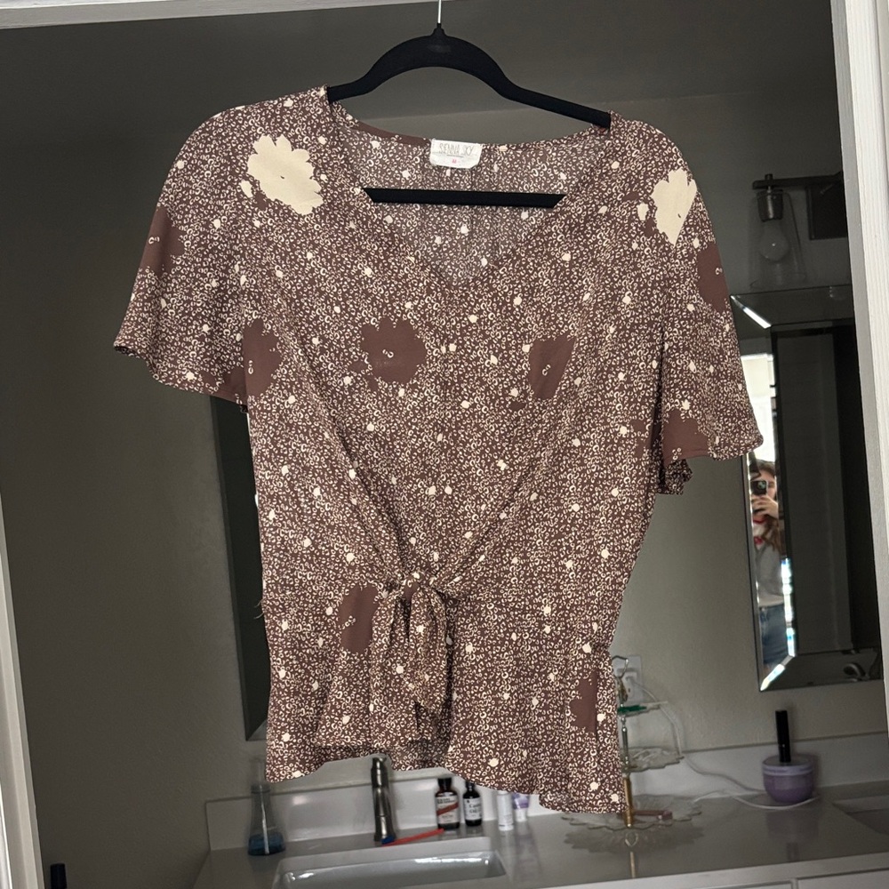Theory Brown and Cream Floral Blouse